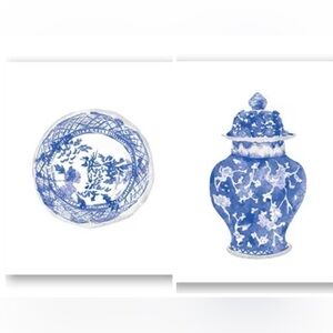 ⚠️ 5/25$ Set of 2 Blue and White Chinoiserie canvas Art Prints